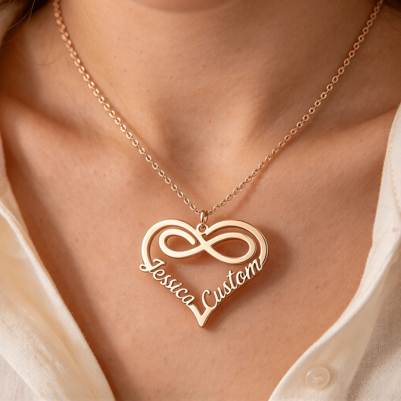 Personalized Custom Hollow Heart Shape Pendant with Mobius Loop