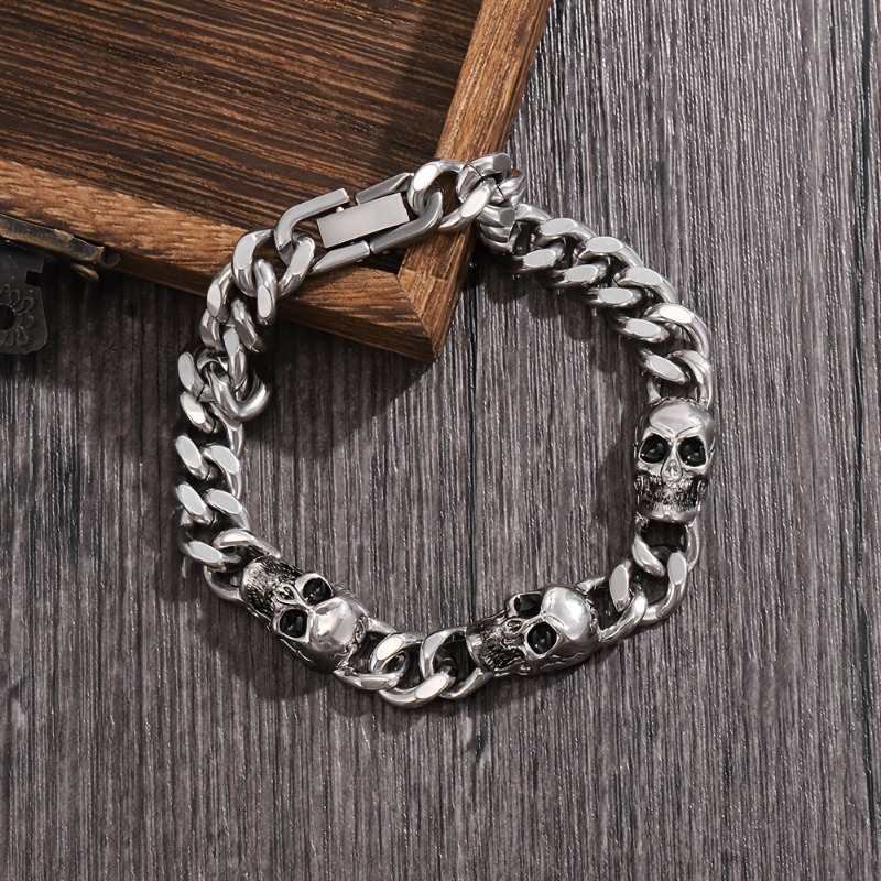 TEMU Men' Gothic 201 201 201 Stainless Steel Cuban Chain Bracelet - Men's Halloween Gift, Cool Punk Style Bracelet, Daily Wear Bar Bracelet