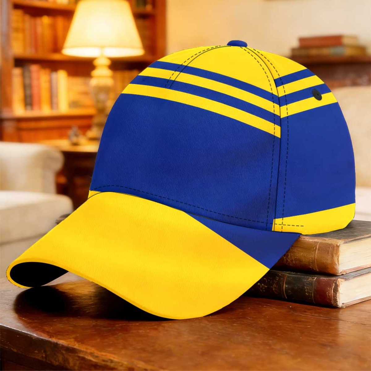 TEMU 1pc Retro Baseball Cap With Blue & , Curved Brim, 5-panel & Full Print Suitable For Gardening, Running, Urban Fashion, Father's Day Gift,
