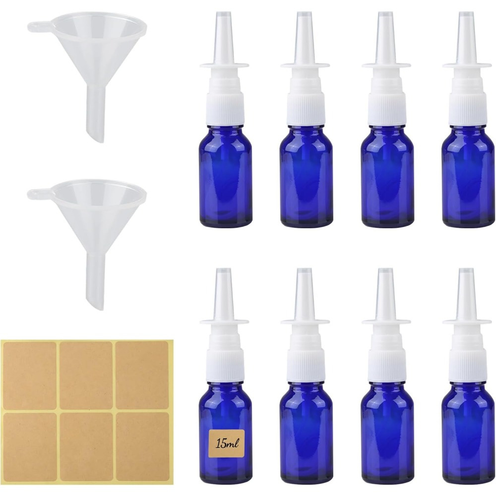 

Lot de 8 vaporisateurs , 15 ml, en verre, rechargeables, 2 entonnoirs et 6 étiquettes vierges , huiles , eau salée, bon , cadeaux de fête de