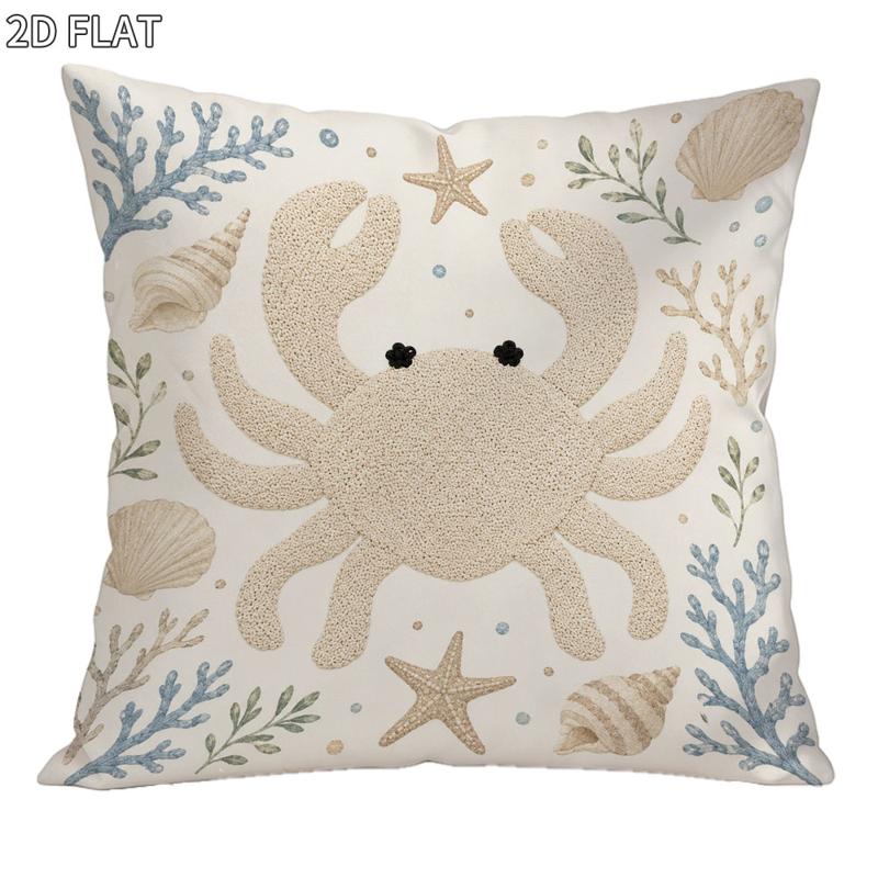 TEMU Housse de coussin décorative sur le thème de En , 1 pièce 18x18 pouces, style plat 2D avec motif de , coraux, étoiles de mer, coquillages et