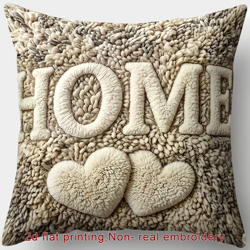 TEMU 1pc, Printed Design - Not Textured, 2d Flat Printing, Zipper Throw Pillow Cover, Pillowcase Suitable For Themes, Three-dimensional Letters, ,