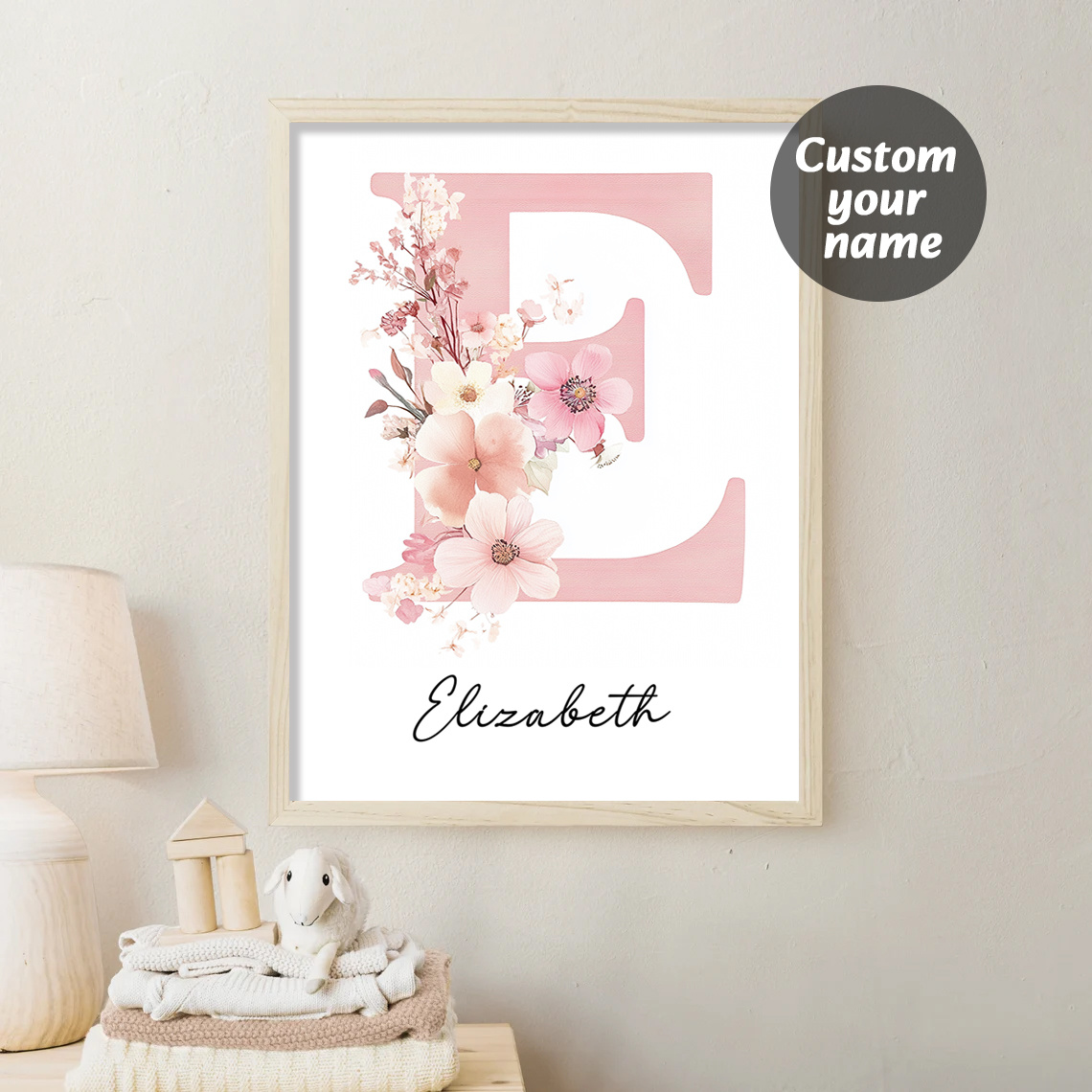 TEMU 2d Flat, 2d Flat, Personalized Name Wall Art, Custom Pink Initials Poster Printing, Custom Couple Family Names, Suitable For Holiday Gifts,