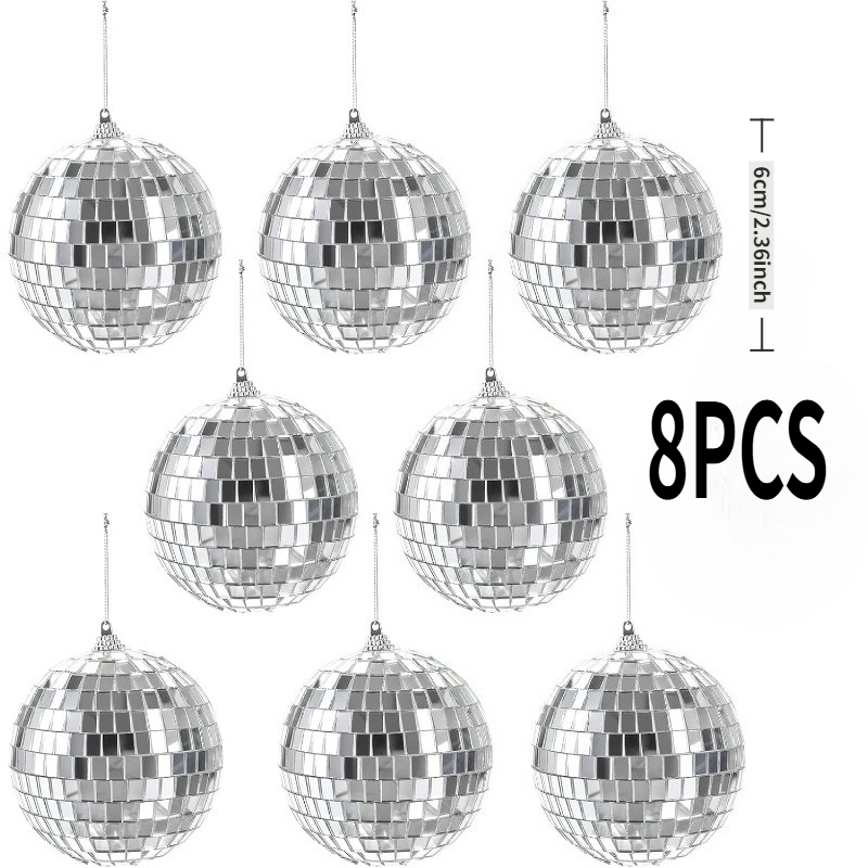 TEMU Lot de 8 boules à disco années 1950, 1960 et 1970, boules argentées suspendues pour décor de maison disco/fête, accessoires de scène, cadeaux et