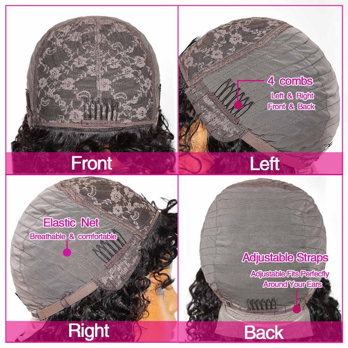 Elegant Curly Bob Wig for Women - 180% Density, Real Human Hair, Loose Bouncy Style with Bangs, Full Machine Made Rose Net Wig, Natural Look & Comfortable Fit, Everyday Curly Wig | Natural Look Wig | Real Human Hair Wig, Human Hair Wigs