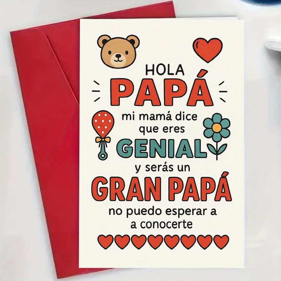 TEMU 1 Tarjeta de de bebé "Hola Papá" en español - Regalo de revelación de embarazo para , tema de género en español, de baby shower, adecuada para y