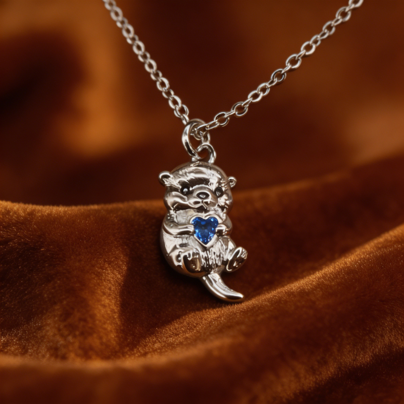 TEMU 1pc Spring Summer Elegant Cute Otter Heart Pendant Necklace Clavicle Chain Inlaid With Sparkling Synthetic Zirconia Exquisite Jewelry Wear Very