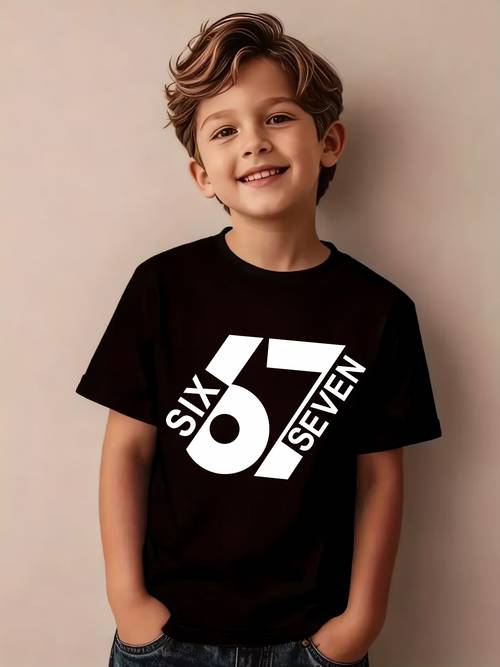 zomerse jongensmode t-shirt met korte mouwen, maten 6-7, cartoonpatroon print, casual top voor buiten, ny-dx7586