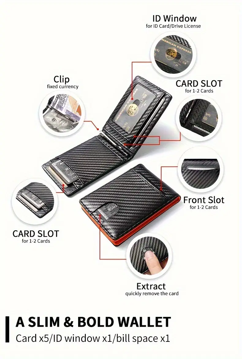 mens rfid blocking wallet ultra thin design with stainless steel money clip bifold card holder scratch impact resistant for business travel everyday use ideal gift for men accent compact organizer sleek style durable construction professional men Product details 6