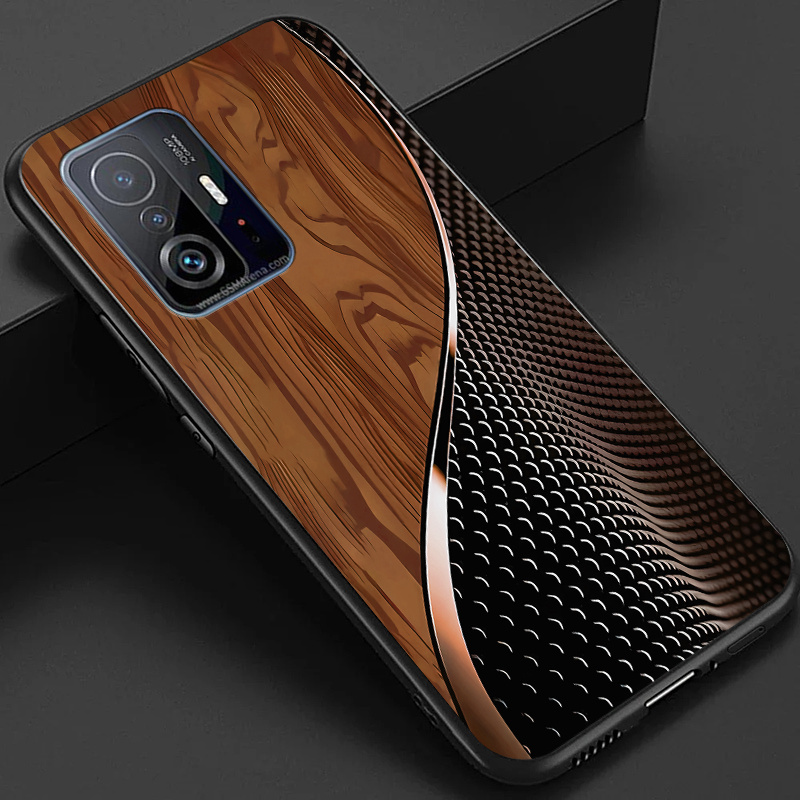 TEMU Case For Xiaomi 11t Pro 11t Phone Case, Stylish Black Green Brown And Scales Pattern Glossy Glass Back Cover Business Gift