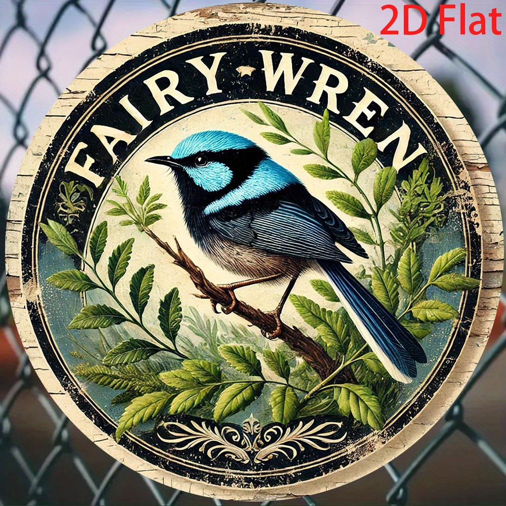 TEMU Vintage Fairy Bird Metal Sign, Australian Wildlife Wall Decor, Round 2d Flat Printed Hanging Plaque, Artwork For Garden, Farmhouse, Bedroom,