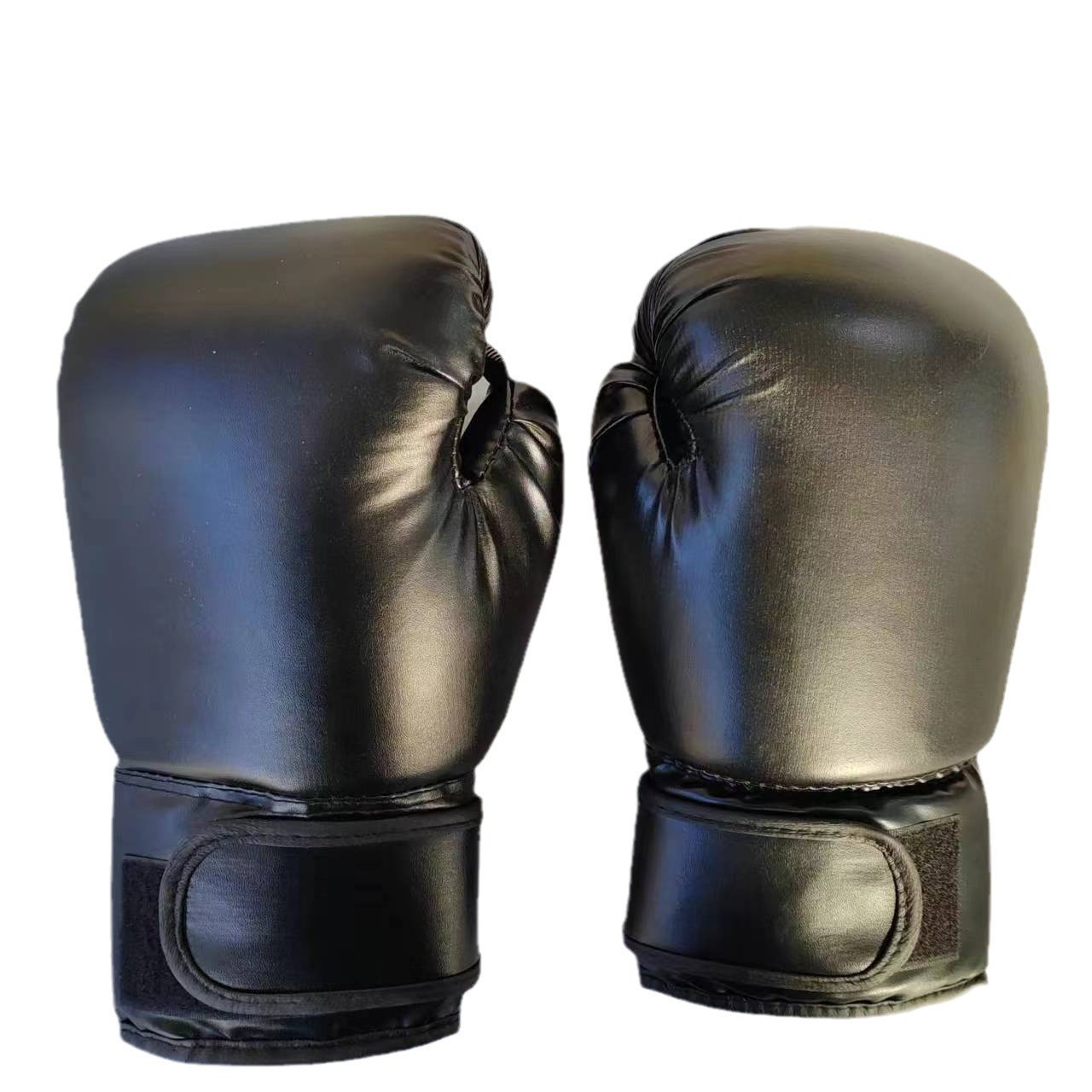 E-shop Schwarze Boxhandschuhe aus Kunstleder für Erwachsene, Unifarben mit Musik-Ziel, BOXHANDSCHUHE - Zugverschluss, Boxausrüstung|Unifarben