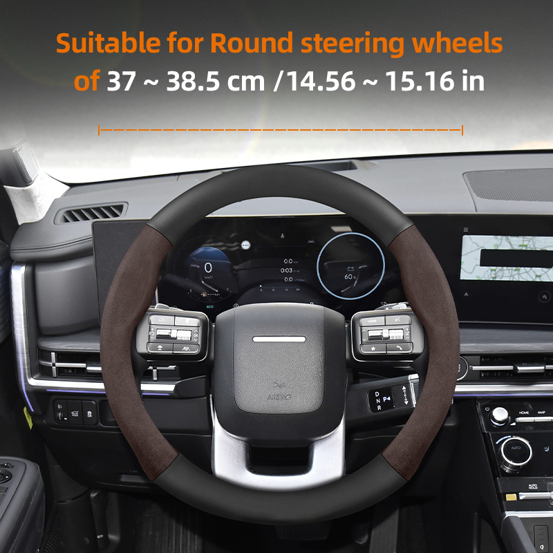 TEMU Pu Leather Steering Wheel Cover For Modern Round D-shaped Steering Wheels, Matte Carbon Fiber Texture Pu Leather With Pu Leather, In Black, Red,