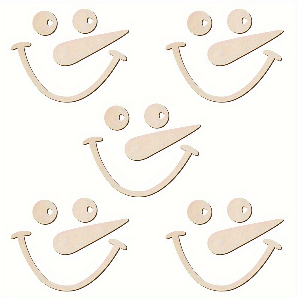 TEMU 5pcs Unfinished Wooden Snowman Face Shapes, Diy Snowman Craft Kit, Reusable Wooden Snowman Faces For Wall Decoration, Party Decoration, And Home