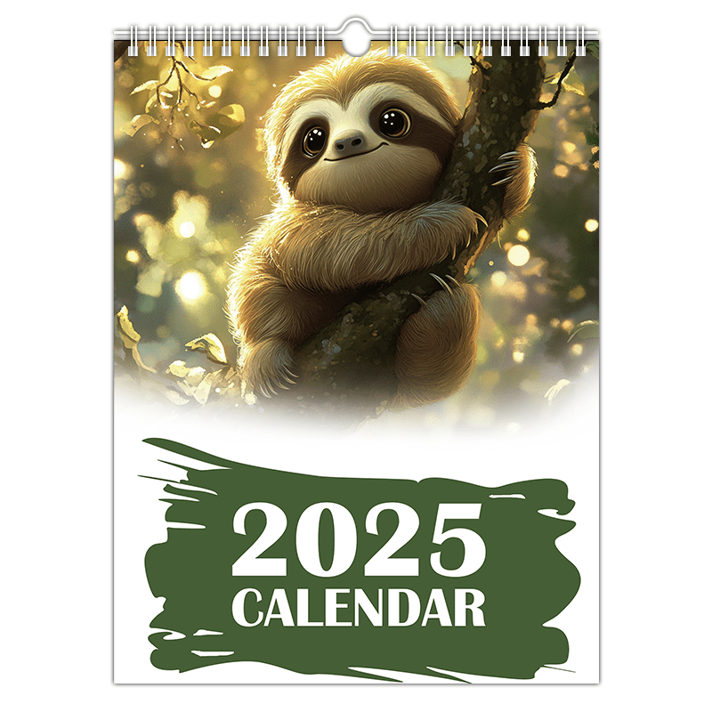 

2025 Sloth-themed Wall Calendar - 12-month, & Yellow Design, Paper Material - Ideal For Office & Personal Planning