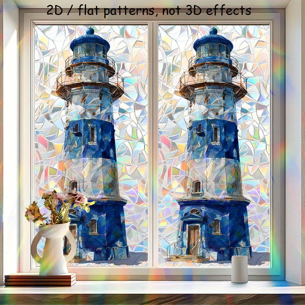 E-shop 2D Flach, 1 Stück, 2D Flaches Design Blau-Weiß Sichtschutzfolie – Klebefreies Fensterfilm für Wohnzimmer, Schlafzimmer, Küche, Badezimmer, Büro