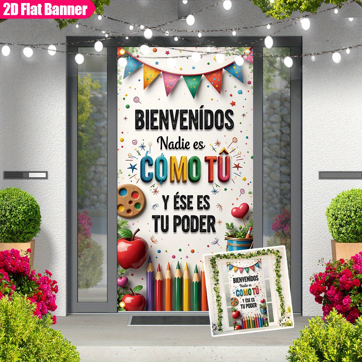 TEMU 2d Flat - 2d Door Banner 2d Flat - 2d Door Banner 1pc, 2d Flat Fabric Party Banners Bienvenidos Es Como Tu Y Ese Es Tu Party Banner Decorative