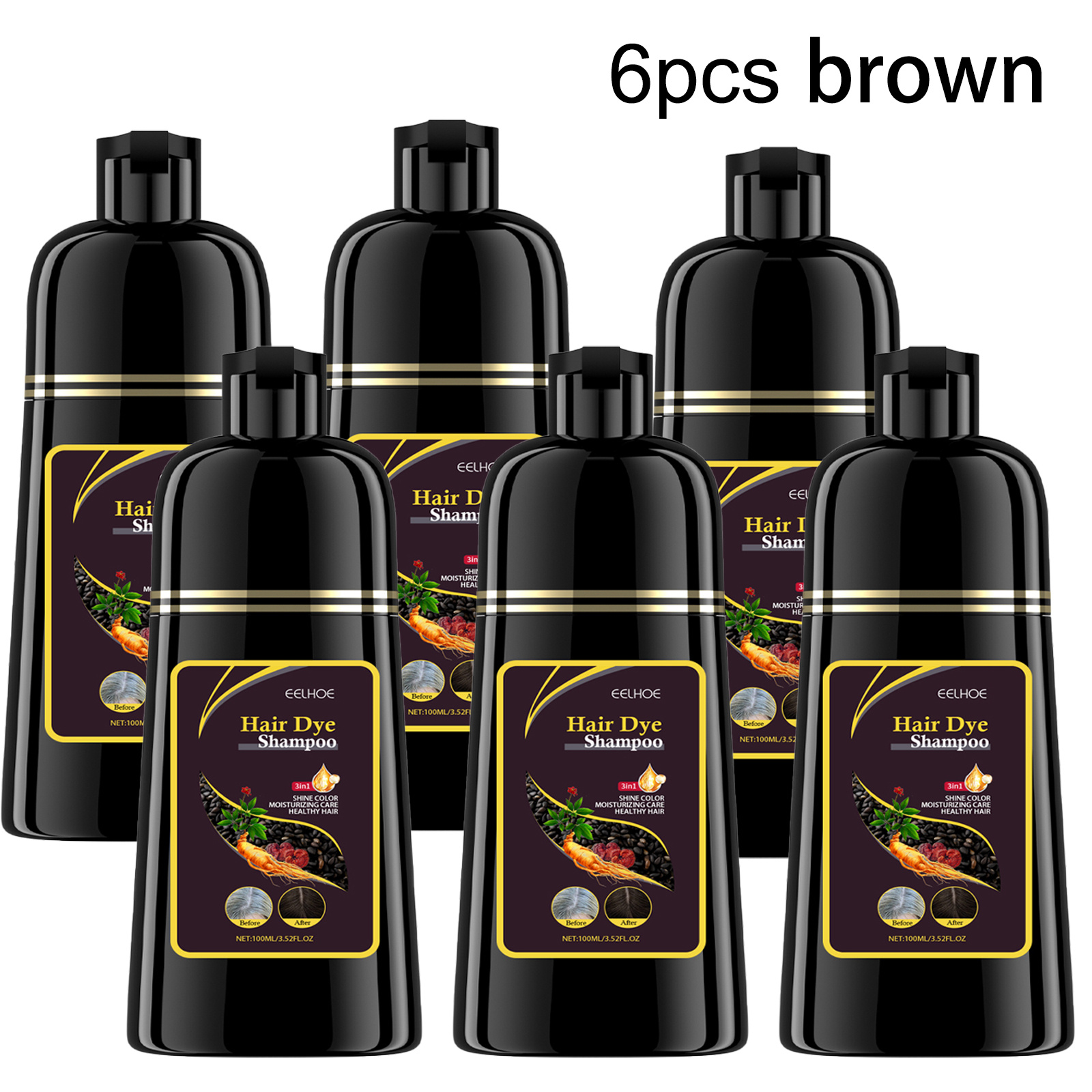 TEMU 6pcs (100ml/bottle)black/brown Color-cooling Shampoo For Gray Hair, 3in 1 Shampoo, Conditioner And Color-cooling Shampoo, Natural Hair Color