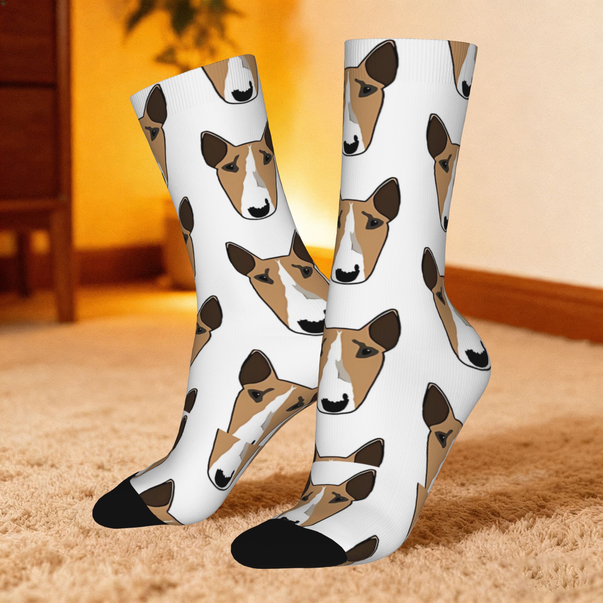 TEMU 1 Pairs Hip Hop Vintage The Bull Terrier Crazy Men's Compression Socks Unisex Harajuku Seamless Printed Funny Novelty