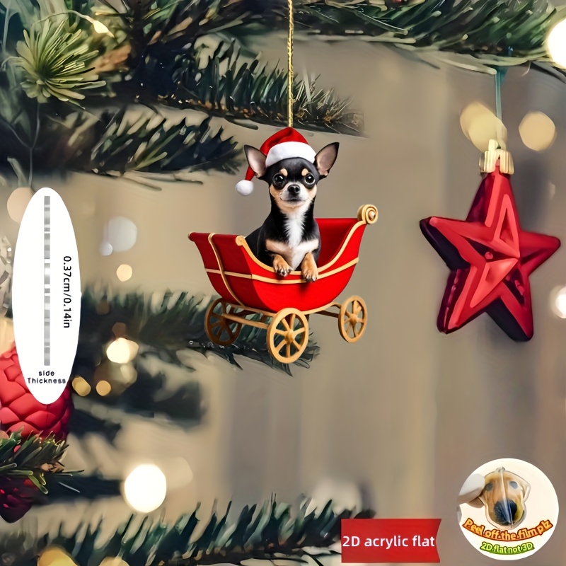 TEMU Adorno 2D, 1 pieza, de perro chihuahua adorable, adecuado para árbol de Navidad, coche y mochila, decoración colgante - cachorro en festivo,