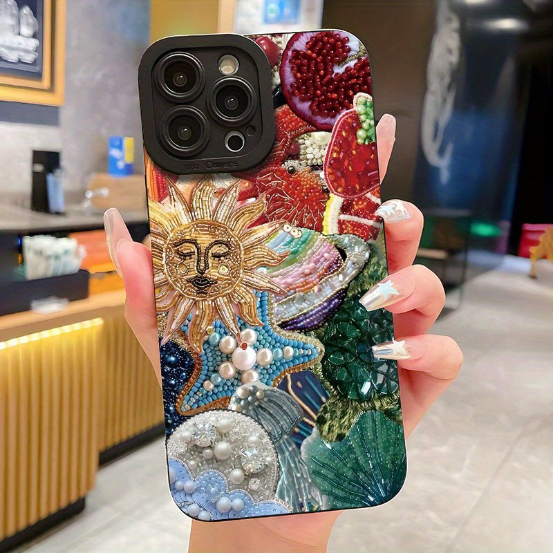 phone case features a beaded embroidery design uv printing Temu