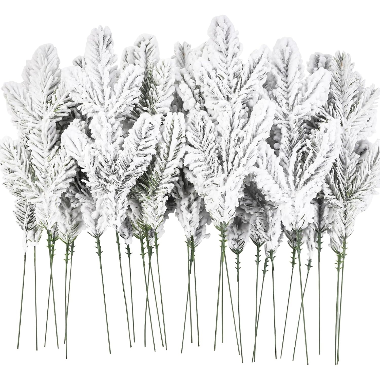 Image of 30pcs Snowy Pine Branches Christmas Artificial Pine Picks Branches Snowy Pine Needles Frosted Faux Pine Picks Greenery Stems For Christmas Tree Garland Wreath Vase Diy Crafts Home Winter