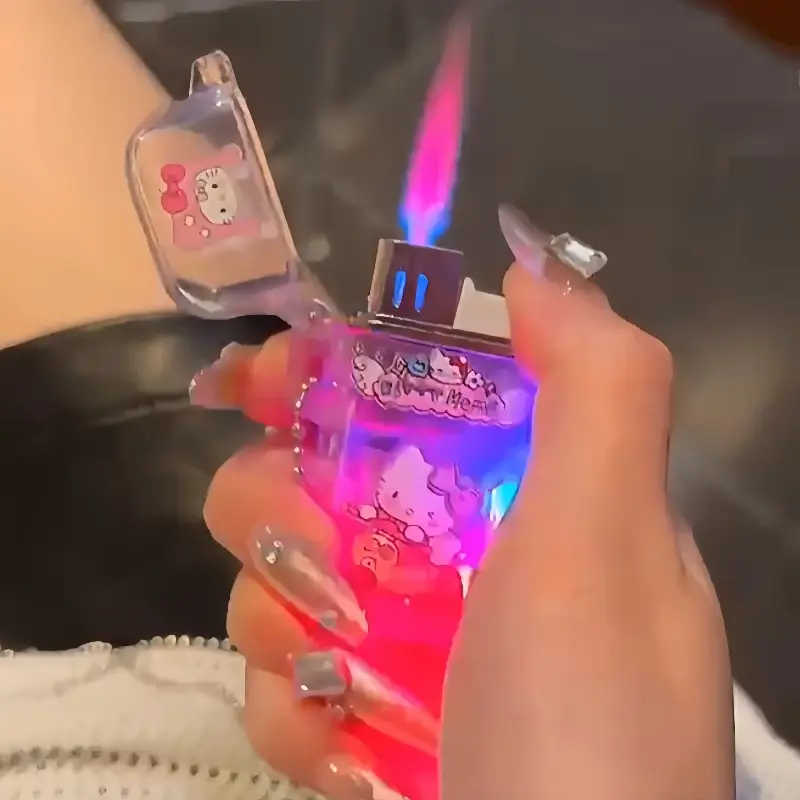 cute lighter windproof jet flame reusable cartoon butane lighter for girls gift no built in butane gas outdoor lighting design accessory portable design novelty lighter flame lighter anime fans collectors item Product details 5