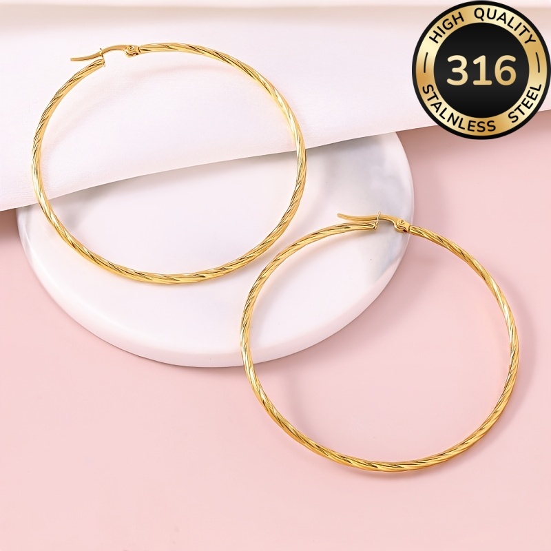 E-shop Hochwertige 316 Edelstahl hypoallergene goldene gedrehte Creolen, 18K vergoldet, verblassfest, minimalistisch elegant, perfektes Geschenk für