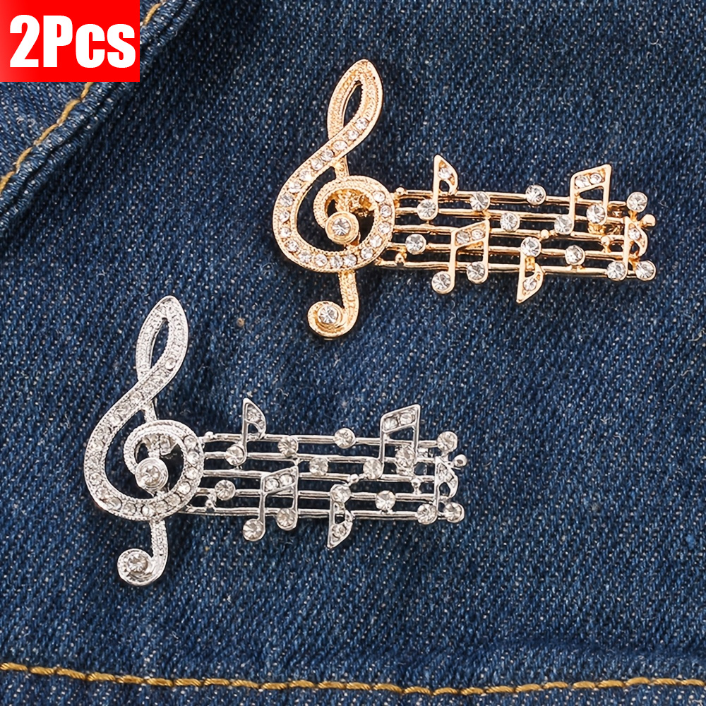 TEMU 2pcs Music Note Brooches Suitable For Daily Wear, Parties, Music Festivals - Elegant Pin With Treble/ Clef & , Unisex Retro Boutonniere For