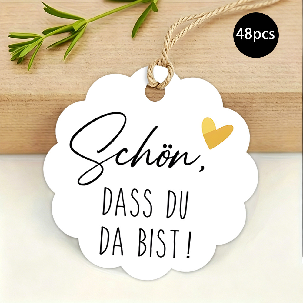 TEMU 48pcs Celebration-themed Lace- Round Tags With Hemp Ropes, Featuring German Cursive Text And A Accent Design, Suitable For Party Favors, Gift