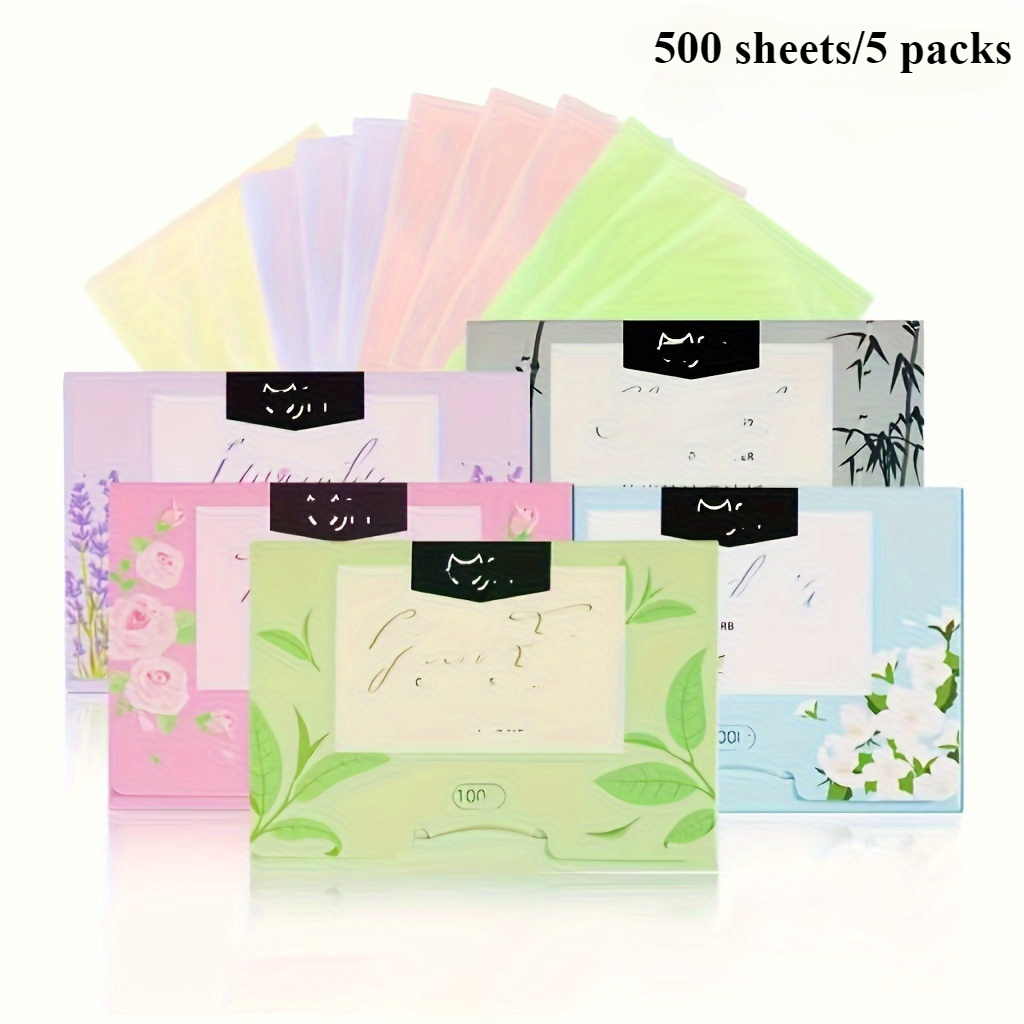 TEMU 5-pack Facial Blotting Paper - 500 Sheets, Efficient Oil Absorption, Portable & Hygienic For All Light Beige Types, Fresh & Glossy Light Beige