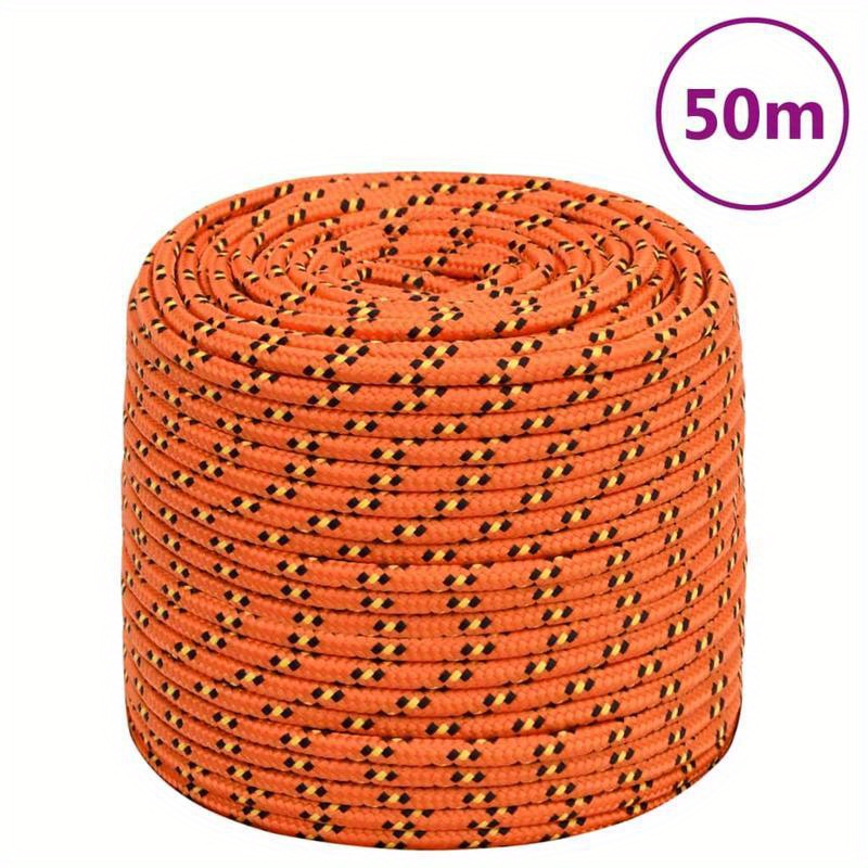 TEMU 50m/164ft Strapazierfähiges Oranges Polypropylen-Seil mit Schwarz-Gelbem Muster - Wetterbeständiges Geflochtenes Design für Gartenarbeit,