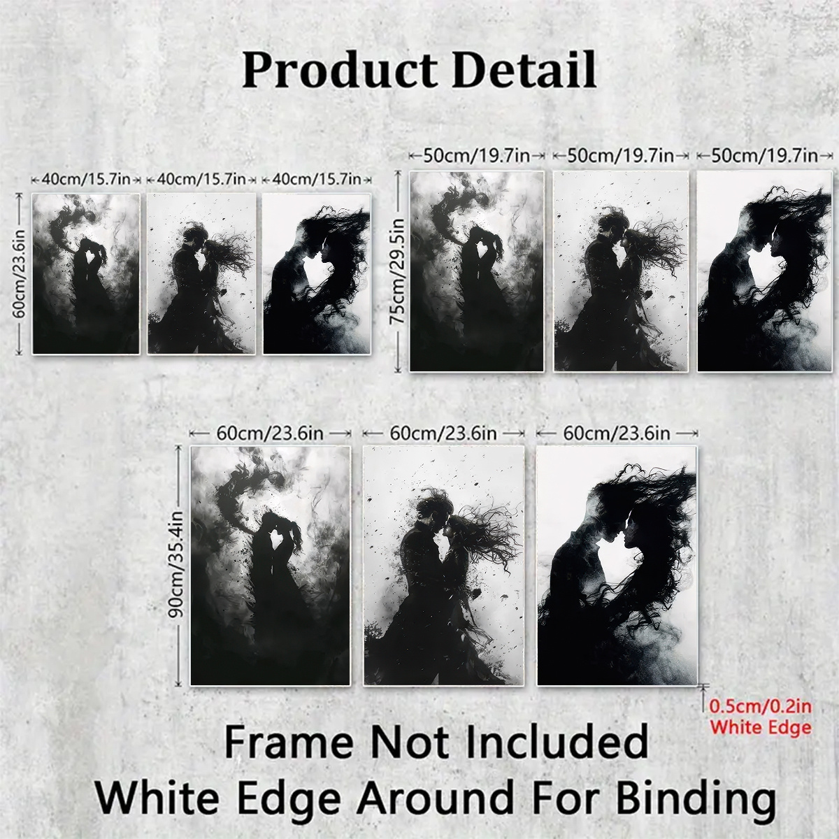 TEMU 2d Flat, 2d Flat, 3pcs Abstract Black And White Couple Kiss Smoke Art Canvas Prints - Outdoor Use, Decor | Artistic Couple Design | Detailed Ink