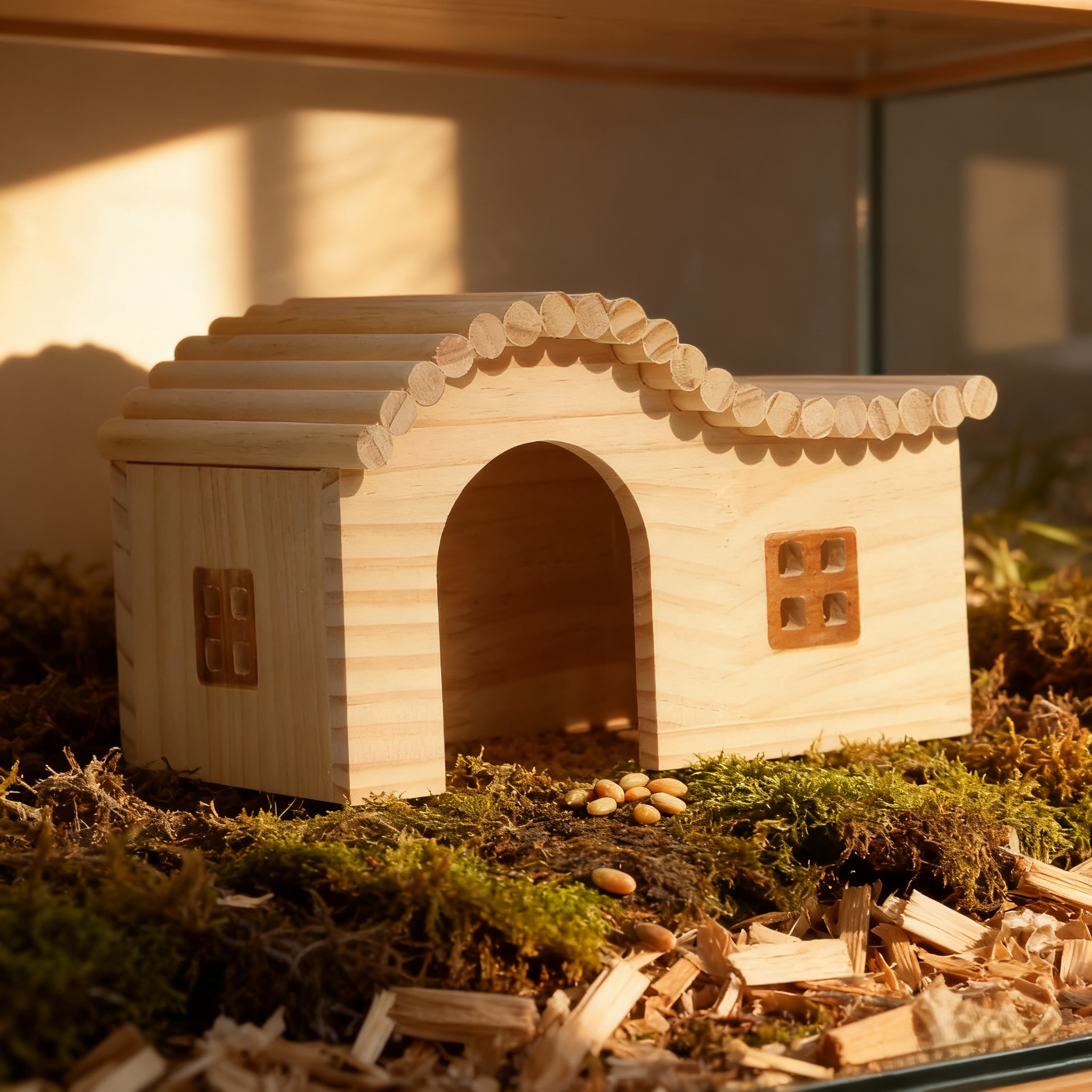 Small Animal Hideout, Natural Wooden Hamster House, Suitable For Hamsters, Button Quails, Dwarf Rabbits, Multiple Hideouts Chew Toys, Suitable For Cages