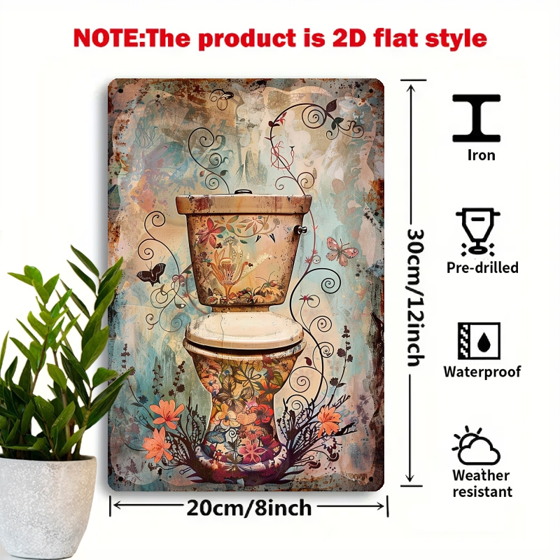 item picture vintage toilet iron sign 8x12 inches waterproof iron wall art durable metal plaque suitable for living room and bedroom decor