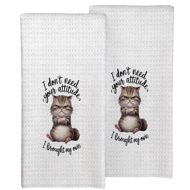 

2pcs Polyester Kitchen Towels - 18x26 Inch, Modern Design, Machine Washable & Reusable Dish Cloths For Cleaning And Decor, Hand Towels, Funny Cat Language