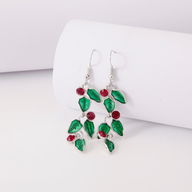 TEMU Boucles d'oreilles de Noël de branche de feuille avec synthétique incrustée, bijoux pour femmes, vêtements de soirée festifs, bijoux élégants