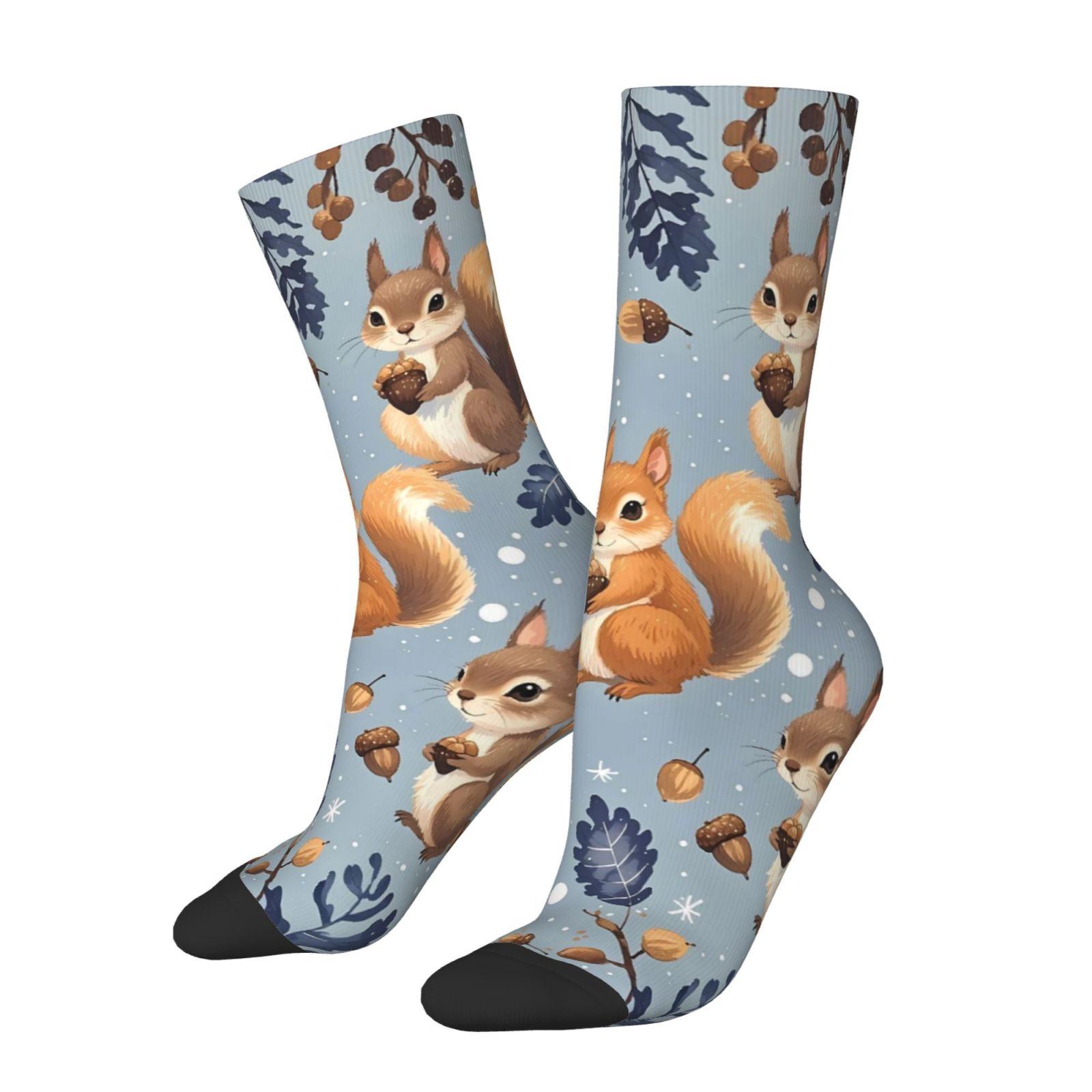 TEMU A Pair Of Unisex Outdoor Socks Featuring A Squirrel Pattern, Suitable For Autumn. Mid-calf Socks Are Machine Washable, Ideal For Outdoor Sports