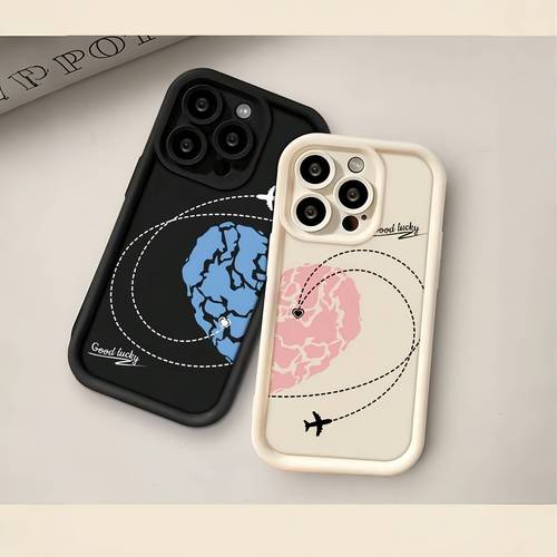 phone case 2d printing 1pc couple style heart travel pattern phone case suitable for iphone 16 15 14 13 12 11 pro max plus xs xr x 8 7