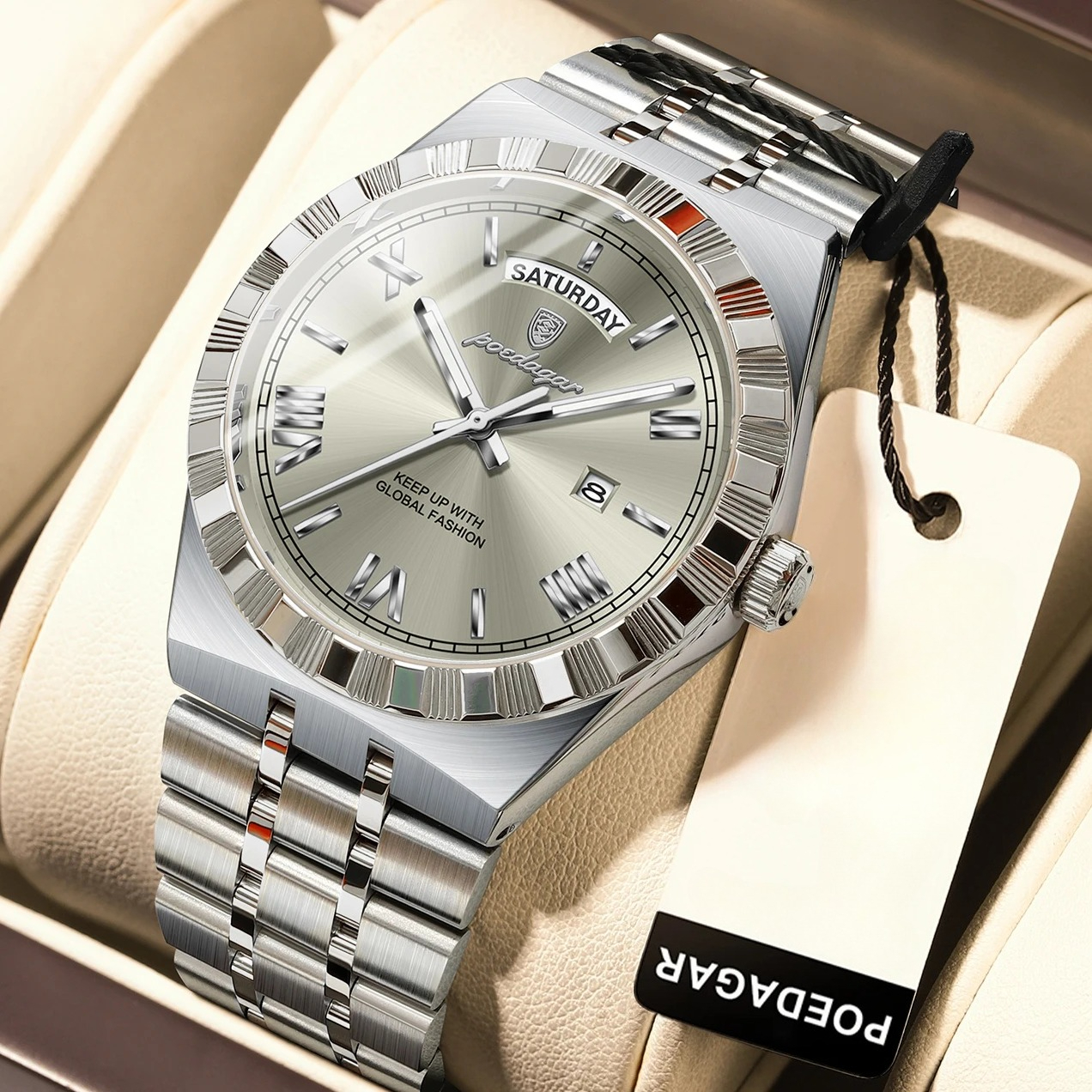 Image of Poedagar Luxury Men's Watch, Classic Waterproof Night Light, Men' Steel Quartz Watch