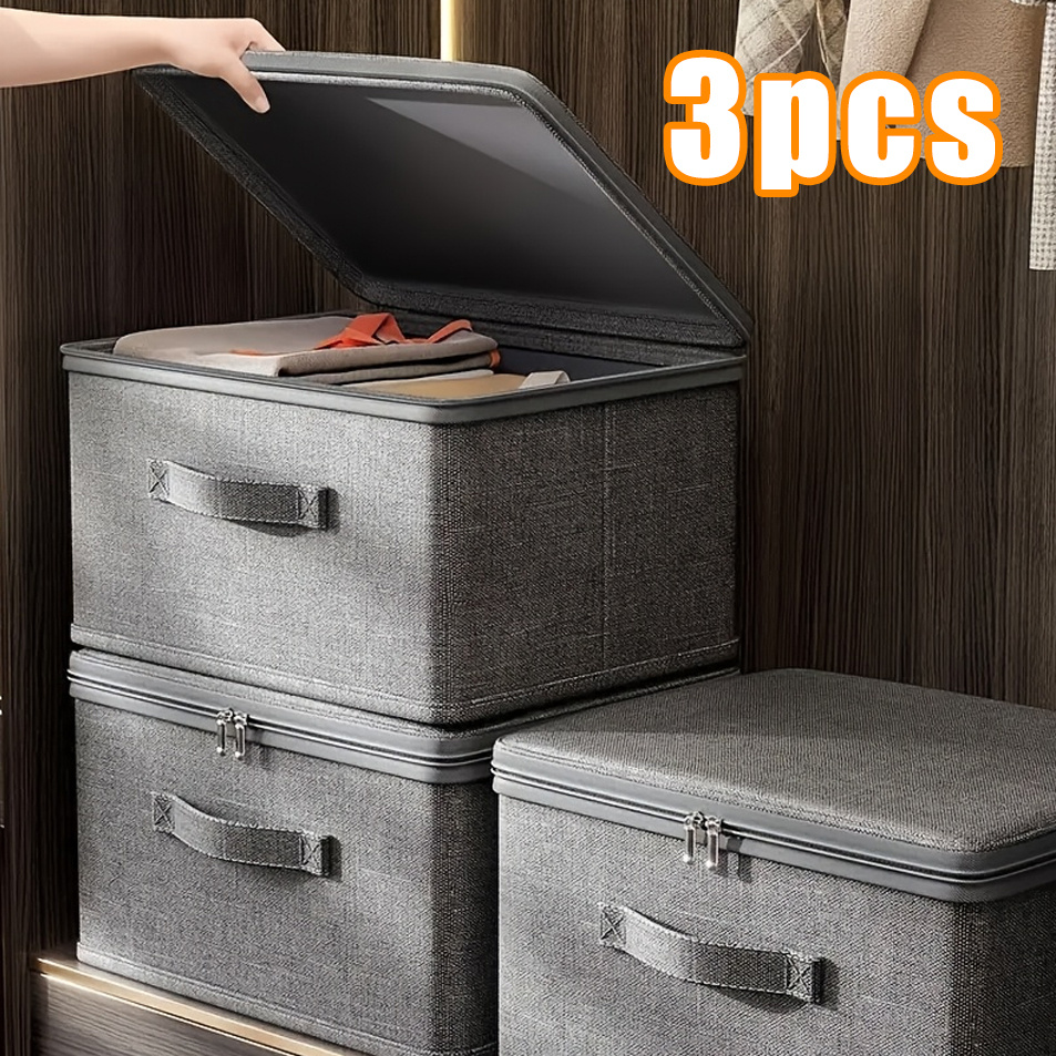 TEMU Set Of 3 Spacious Collapsible Storage Containers With Covers - Contemporary Fabric Organizer For Apparel, And Home Organization, Designed To For