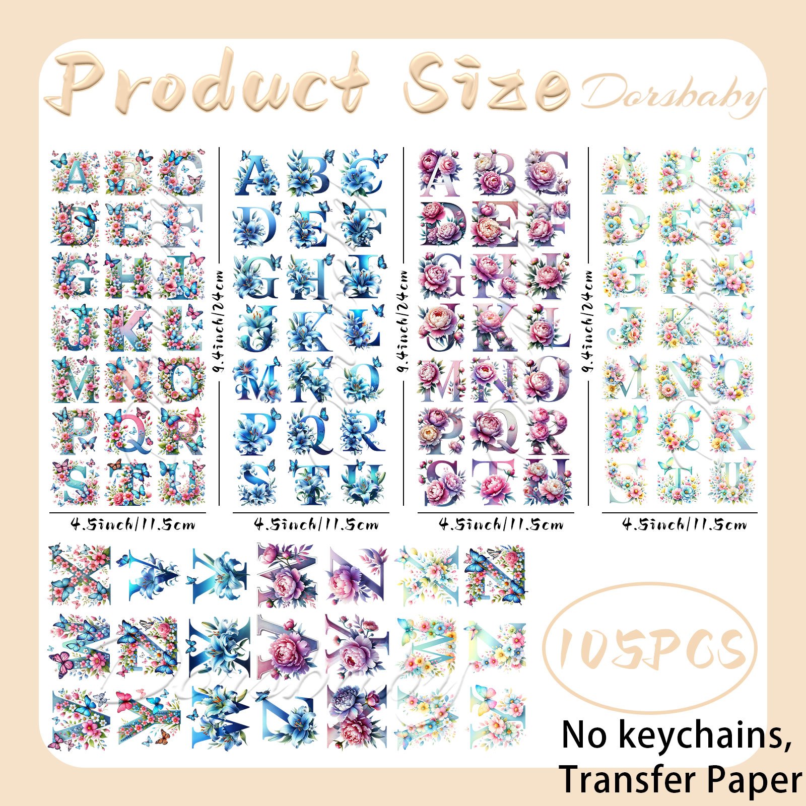 Image of Uv Dtf Transfer Stickers-105pcs Spring Butterflies Flowers Alphabet Uv Dtf Wraps Suitable For Keychain, Glass, Notebooks, Etc. For Diy , High Uv Dtf Transfer Sticker(no Keychain, Stickers Only)