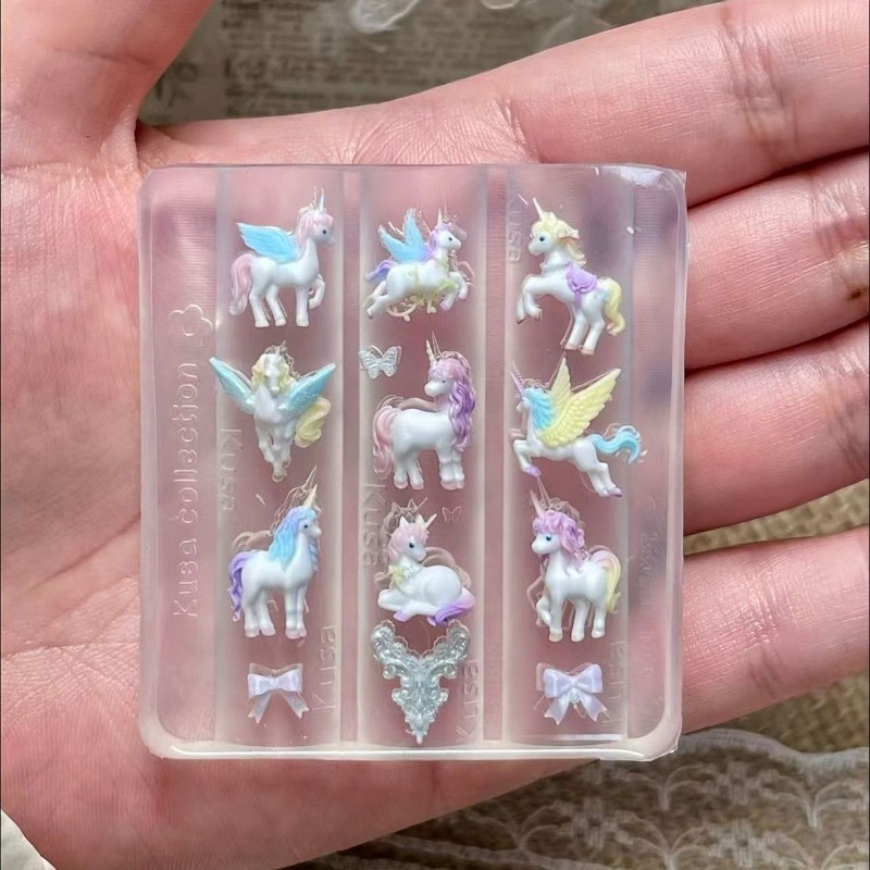 TEMU Year Of The Horse Themed Silicone Nail Mold, Little Pony Unicorn Carousel Shape, Nail Art Tool