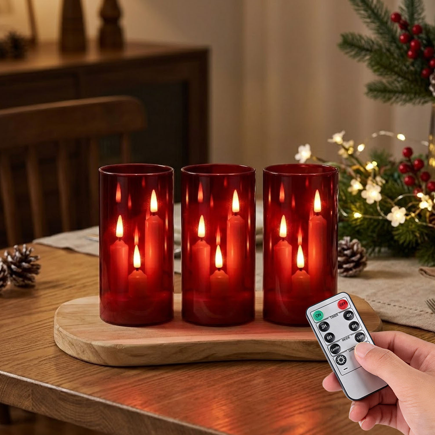 TEMU 3pcs Set Remote Control Flame Effect Battery-powered Multi-wick Acrylic Shade Candles With Remote , Timer, And Adjustable Brightness (batteries