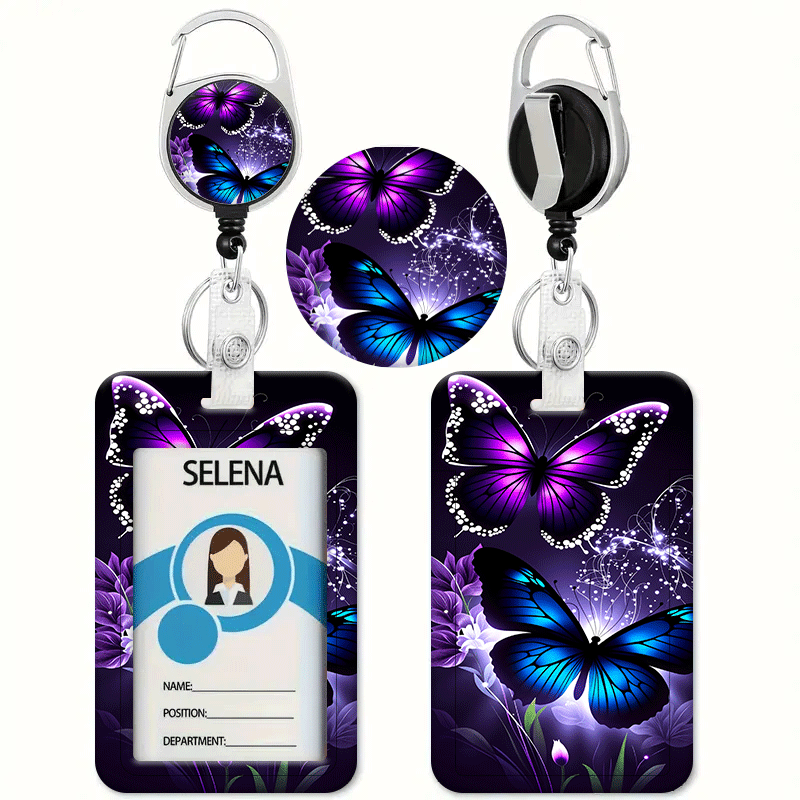 TEMU Purple Flower Shadow Fashion Creative Pattern Print Card Holder Badge Lanyard - Id Badge Clip, Credit , Suitable For Nurses, Doctors, Teachers,
