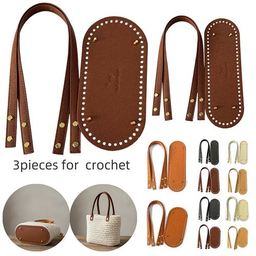 no sew pu leather crochet bag making kit with oval base shaper replacement strap handles 8 screw on studs suitable for handmade knitting diy tote handbag crafting pre drilled holes for easy assembly pu leather accessories diy wallet making