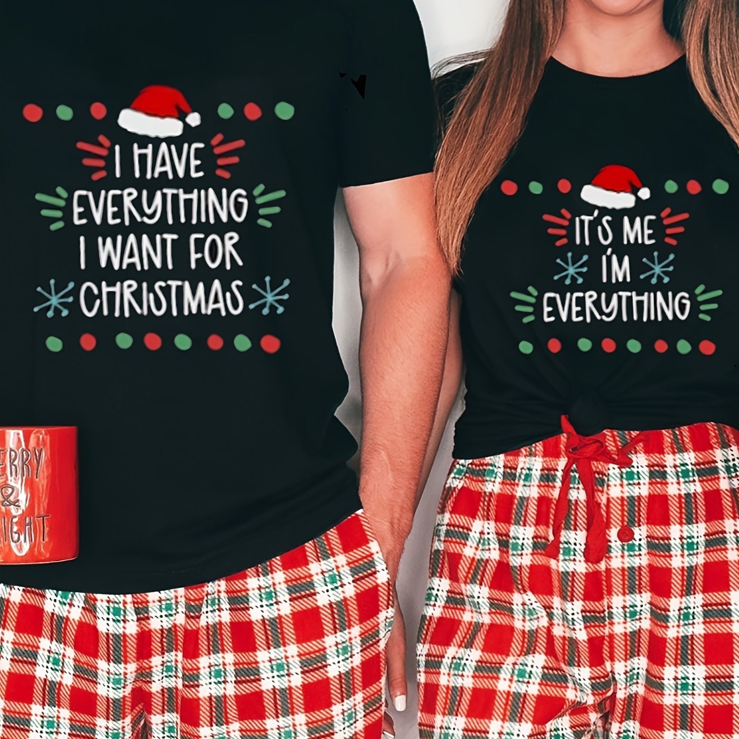 

1pci Have I Want For Christmas I'm T-shirt Christmas Couple T-shirt, Couples Ugly Christmas Matching Shirt, Christamas Couple Shirt, Matching Shirt, 220g Cotton T-shirt For Couples