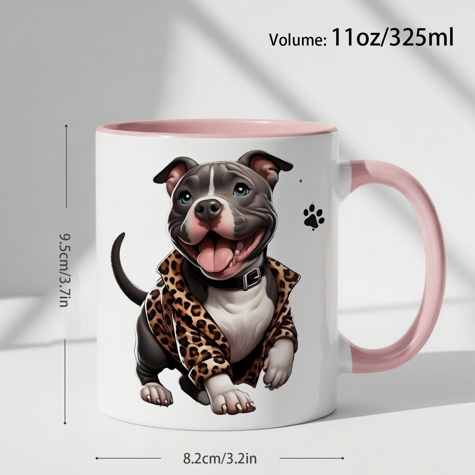 TEMU 11-ounce Ceramic Coffee Mug, Cute Pitbull Puppy Leopard Print Design- Prints And Pitbull Face, White Ceramic Cup, Suitable As A Gift For Dog