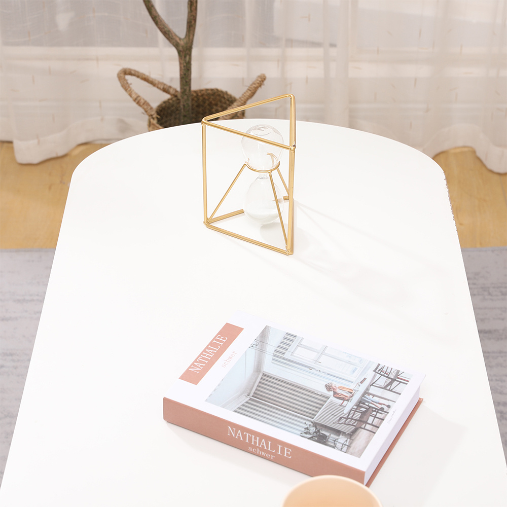 Image of Oval-shaped Coffee Table, White, , Stable And Safe, Suitable For Living Room, Bedroom, Or Office