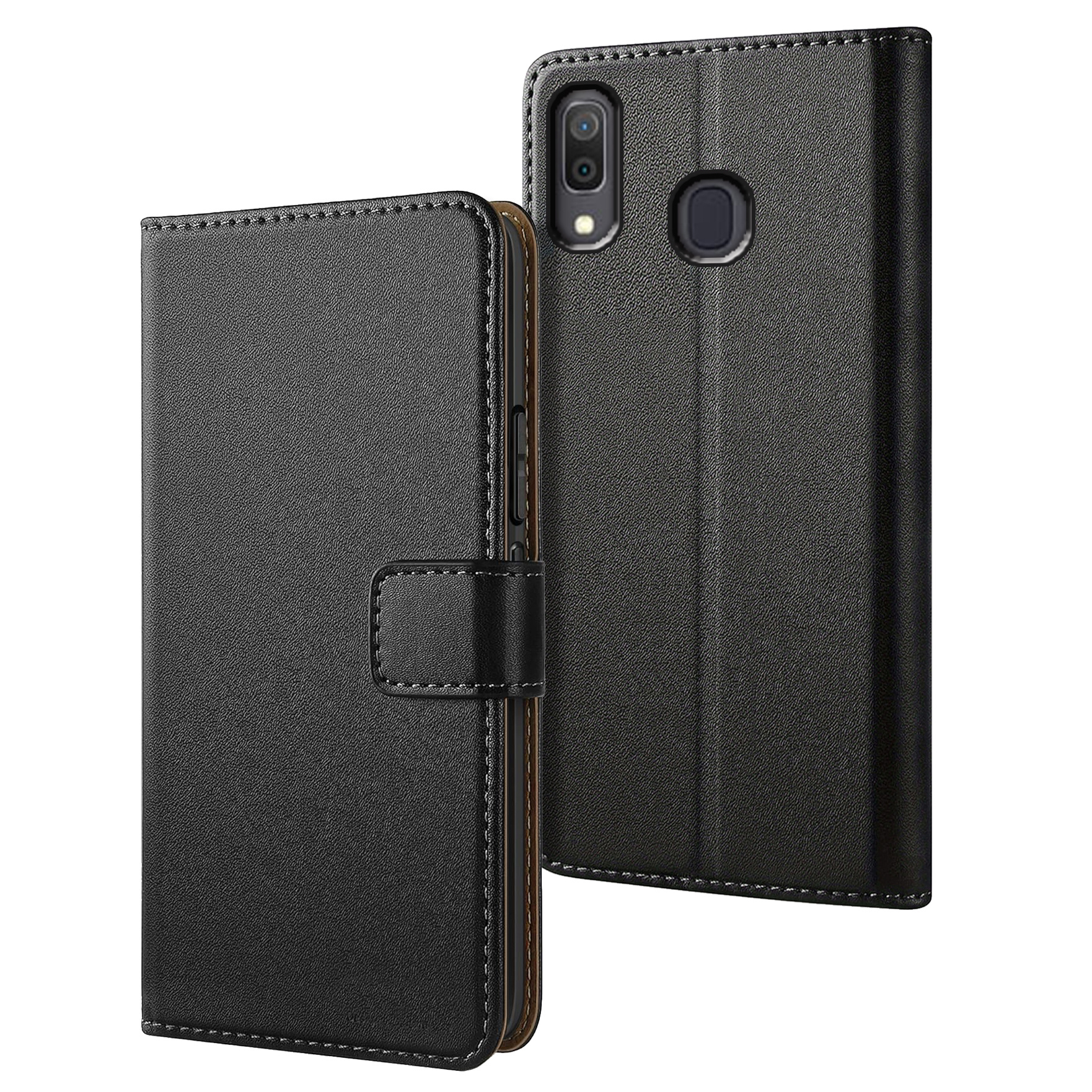 TEMU Phone Case - Compatible With For Galaxy A20/a30 Case With Kickstand Black Faux Leather Wallet Card Slot Flip Protective Phone Case Cover